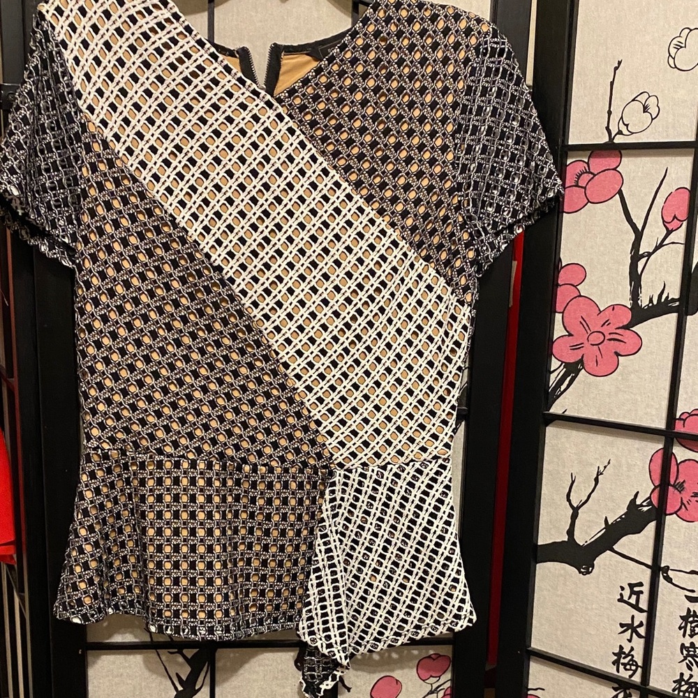 BCBGMaxAzria Black and White Geometric Blouse, only used once . Looks brand new